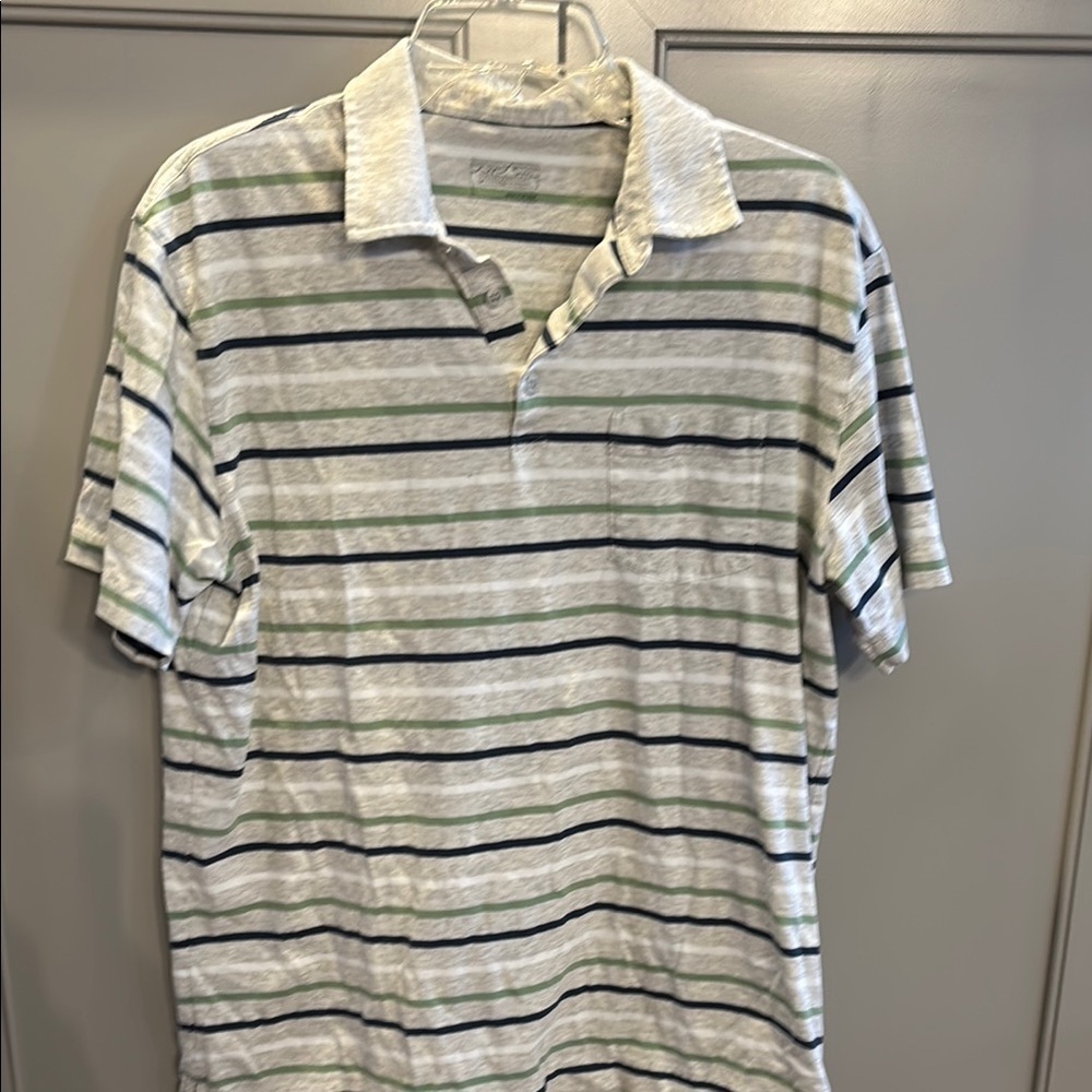 Gray and Green Striped Polo Shirt
